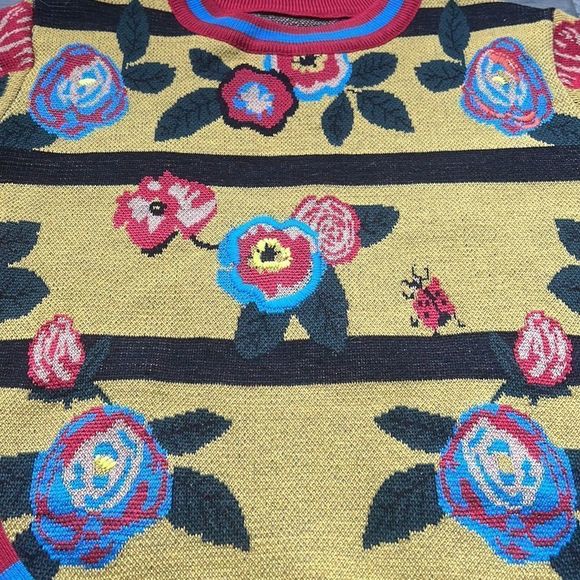 Vintage colourful floral knit crew neck sweater - Picture 3 of 8